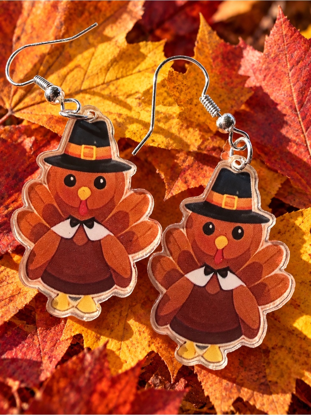 Pilgrim Turkey Thanksgiving Drop Earrings